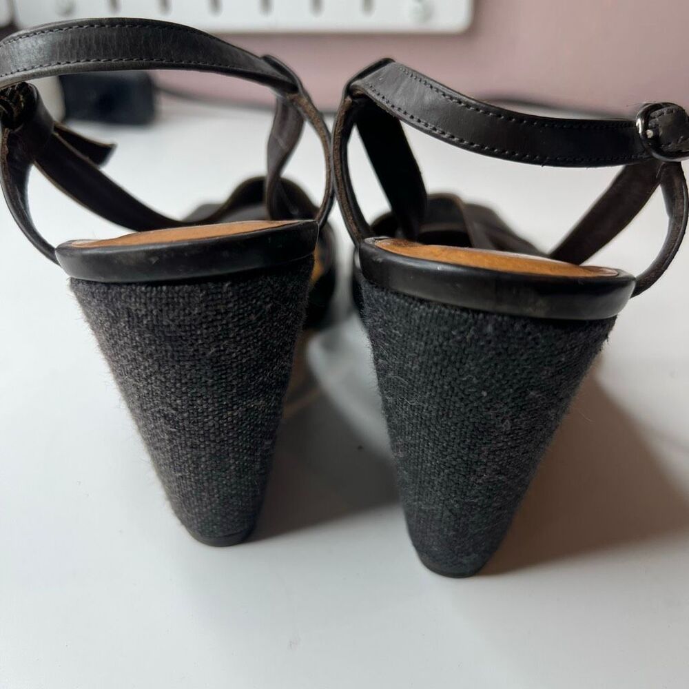 Coclico Brown Leather Cut Out Wedge Sandals Peep Toe Made in Spain Size 39.5 - Picture 4 of 5